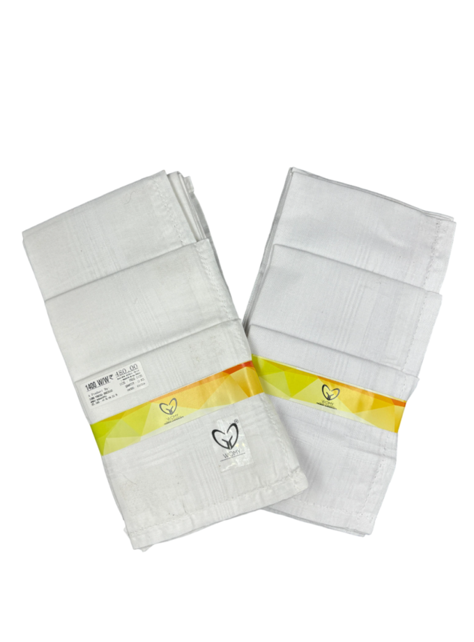 Womy Premium Pure White Cotton 1400 WW  | Luxurious Satin Border Handkerchief - Pack of 12