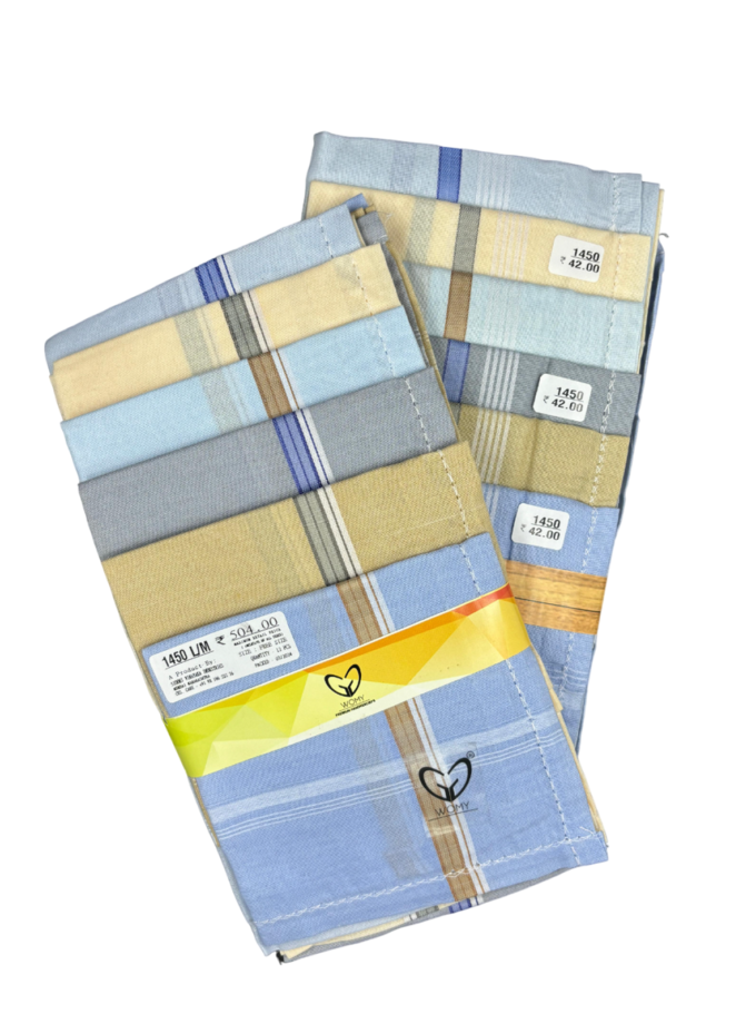 Womy Premium Pure Cotton 1450 LM  | Luxurious Satin Border Handkerchief | Light Color- Pack of 12