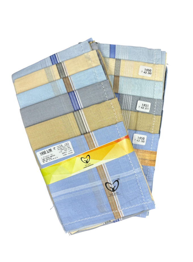 Womy Premium Pure Cotton 1450 LM  | Luxurious Satin Border Handkerchief | Light Color- Pack of 12