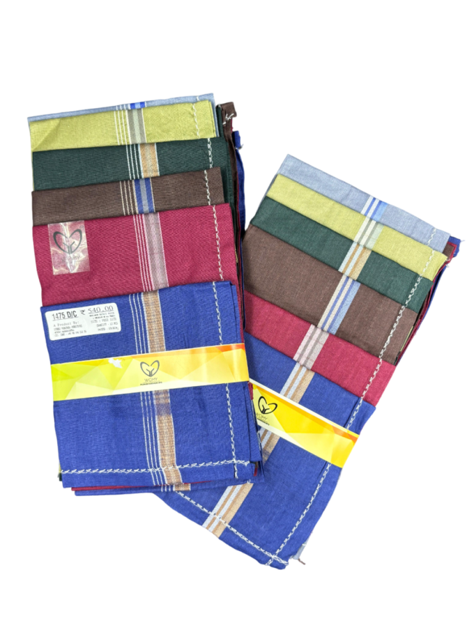 Womy Premium Pure Cotton 1475 DC  | Luxurious Satin Border Handkerchief | Dark Color- Pack of 12