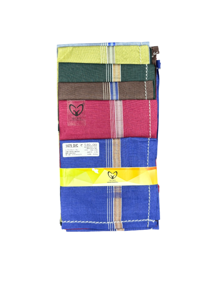 Womy Premium Pure Cotton 1475 DC  | Luxurious Satin Border Handkerchief | Dark Color- Pack of 12