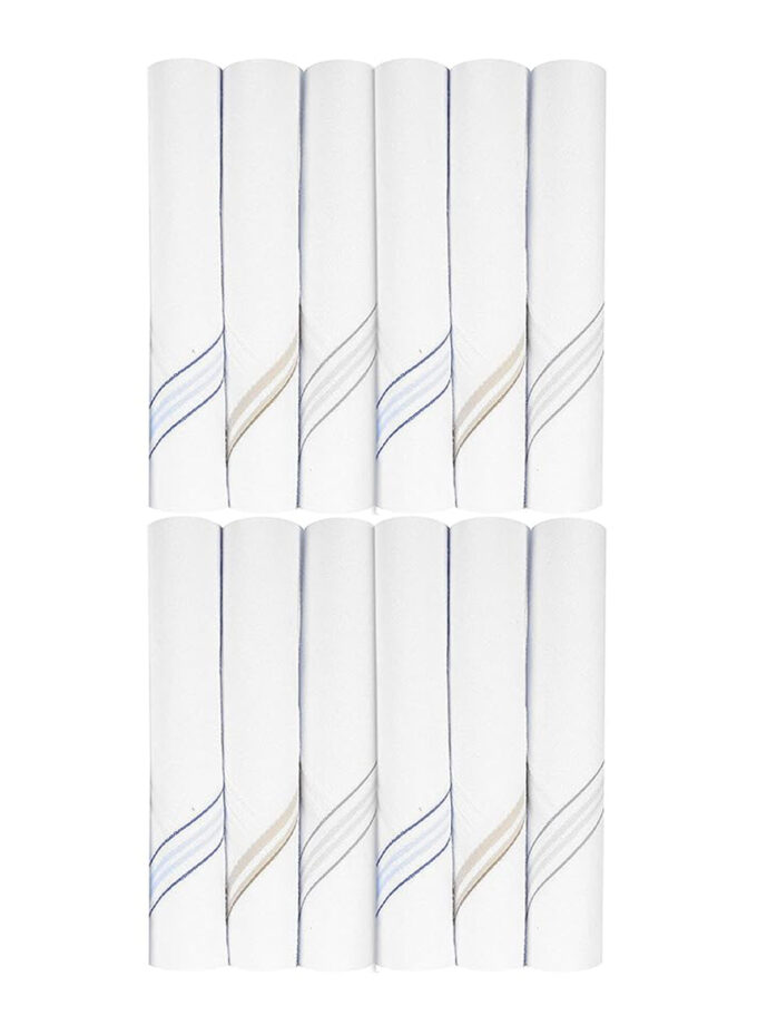 Womy Premium Pure White Cotton 1500 WB  | Luxurious Satin Border Handkerchief - Pack of 12