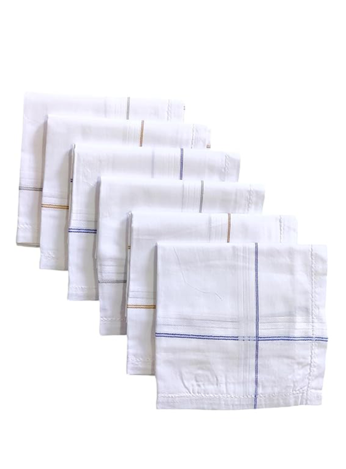Womy Premium Pure White Cotton 2000 WB  | Luxurious Satin Border Handkerchief - Pack of 12