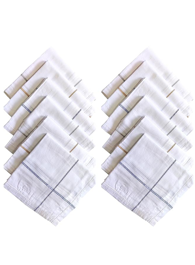 Womy Premium Pure White Cotton 2000 WB  | Luxurious Satin Border Handkerchief - Pack of 12