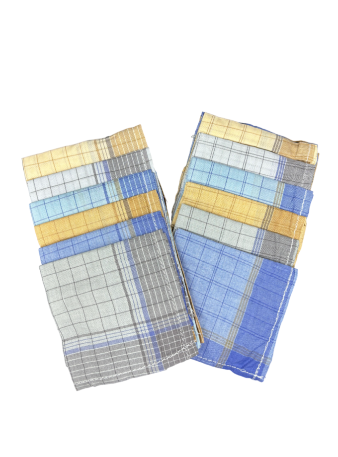 Womy Premium Pure Cotton 2050 LM  | Luxurious Satin Border Handkerchief | Light Color- Pack of 12