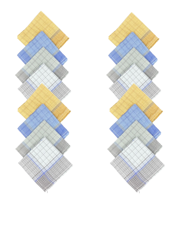 Womy Premium Pure Cotton 2050 LM  | Luxurious Satin Border Handkerchief | Light Color- Pack of 12