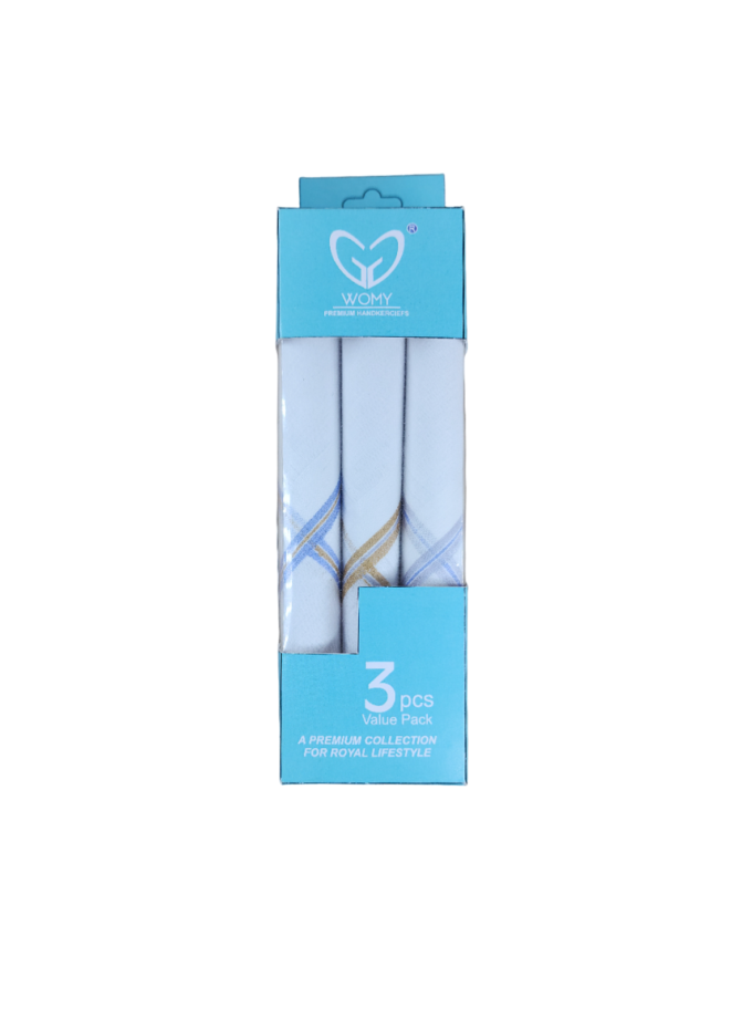 Womy Pure Cotton Handkerchief 2100 WB | Luxurious Gift Set For Men | White Color With Satin Border - 4 Sets of Pack Of 3