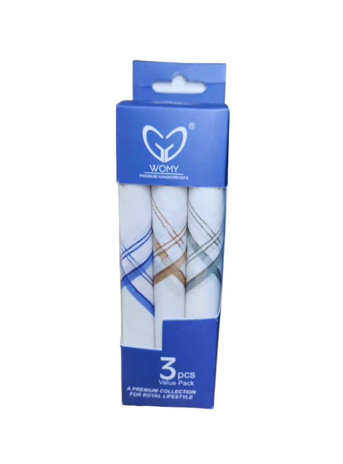 Womy Pure Cotton Handkerchief 2500 WB | Luxurious Gift Set For Men | White Color With Satin Border - 4 Sets of Pack Of 3