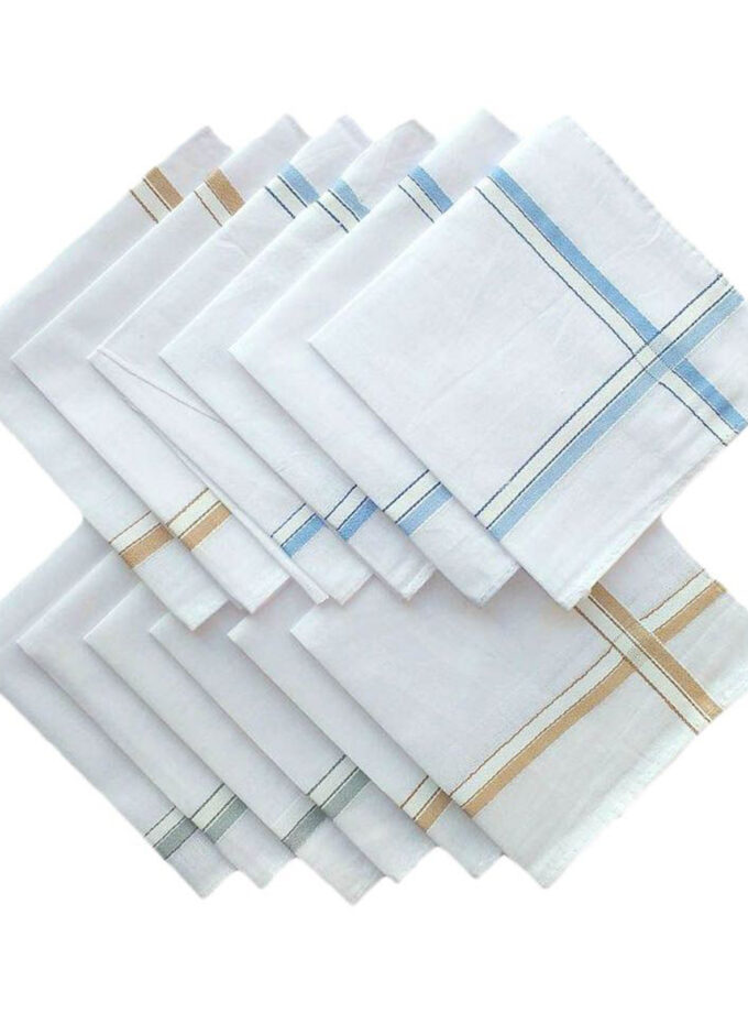 Womy Premium Pure White Cotton 2000 WB  | Luxurious Satin Border Handkerchief - Pack of 12