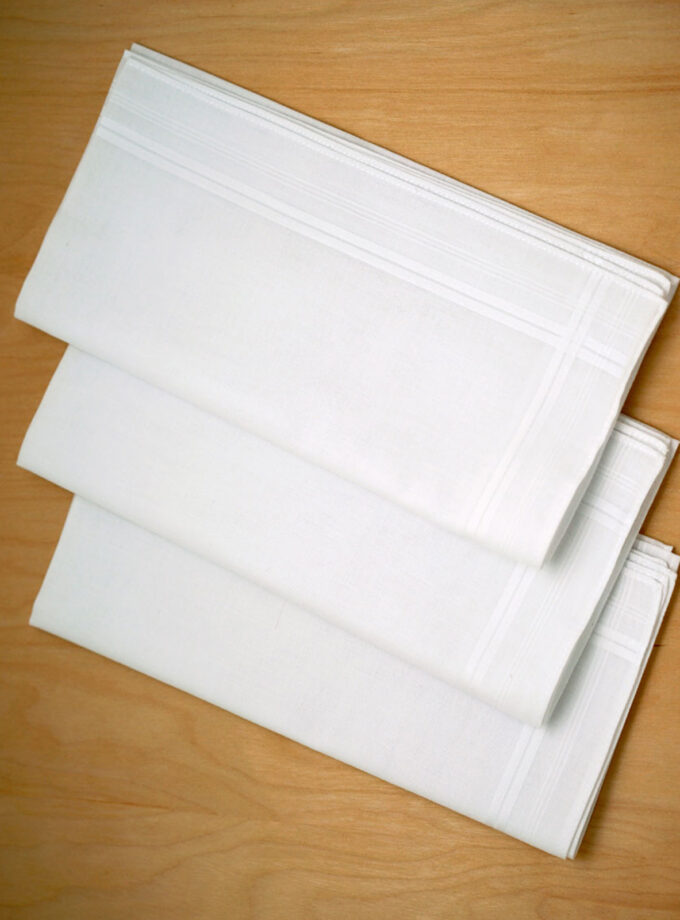 Womy Premium Pure White Cotton 2500 WB  | Luxurious Satin Border Handkerchief - Pack of 12