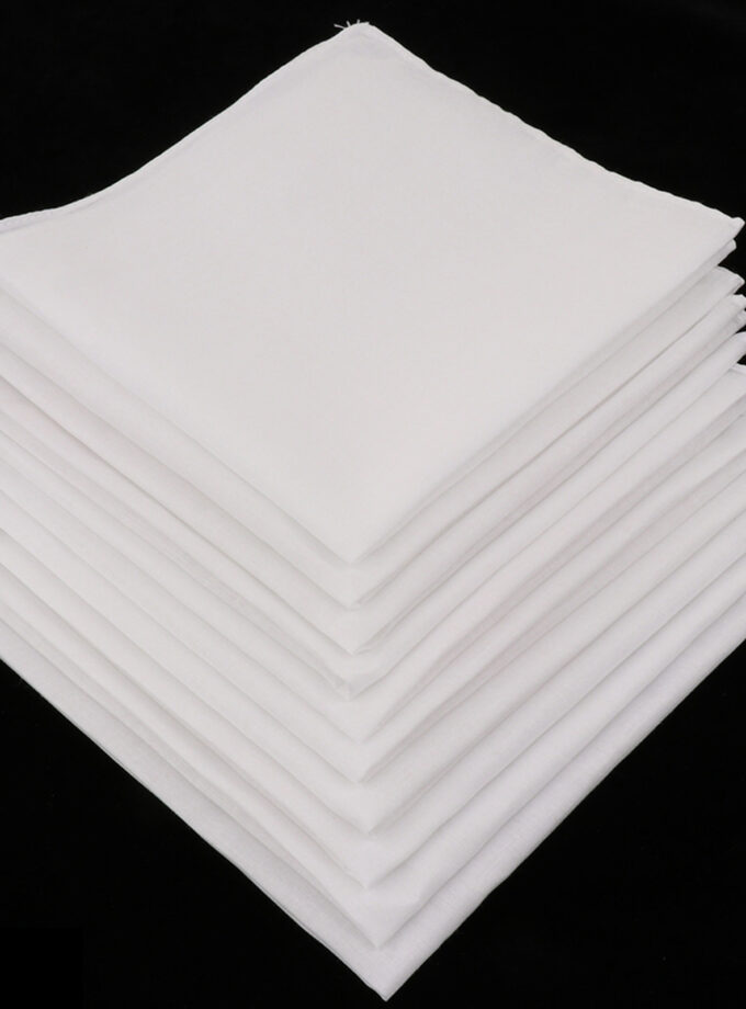 Womy Premium Pure White Cotton 2500 WB  | Luxurious Satin Border Handkerchief - Pack of 12