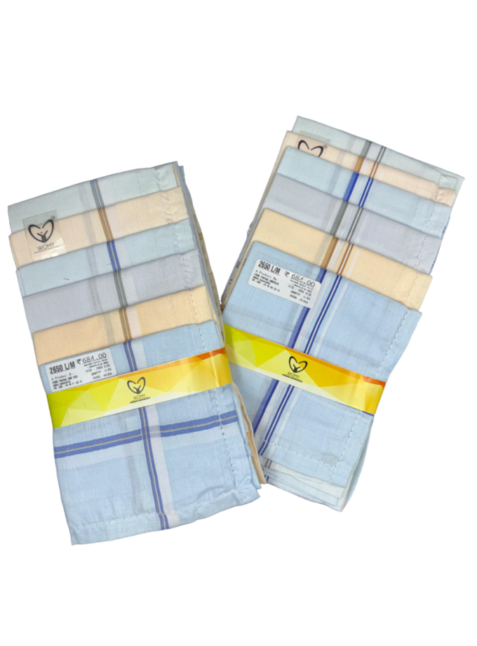 Womy Premium Pure Cotton 2650 LM  | Luxurious Satin Border Handkerchief | Light Color- Pack of 12