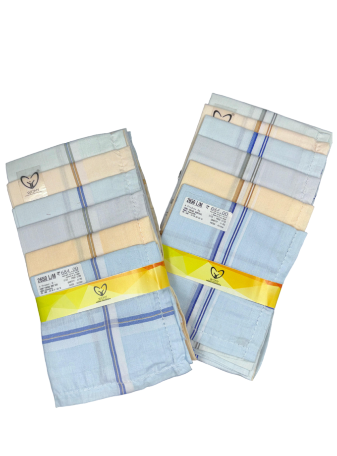 Womy Premium Pure Cotton 2650 LM  | Luxurious Satin Border Handkerchief | Light Color- Pack of 12