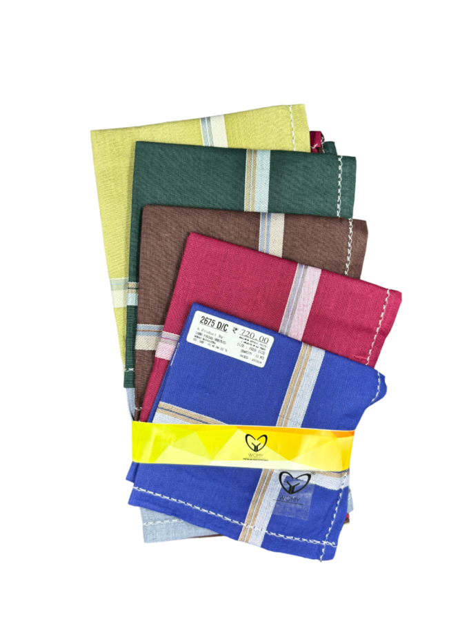 Womy Premium Pure Cotton 2675 DC  | Luxurious Satin Border Handkerchief | Dark Color- Pack of 12