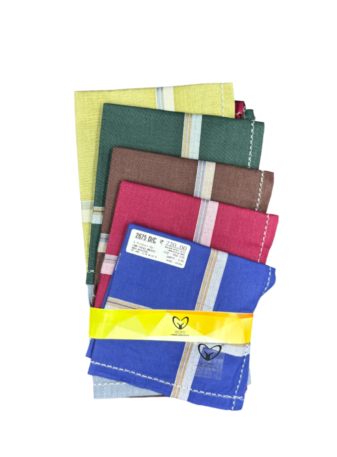 Womy Premium Pure Cotton 2675 DC  | Luxurious Satin Border Handkerchief | Dark Color- Pack of 12