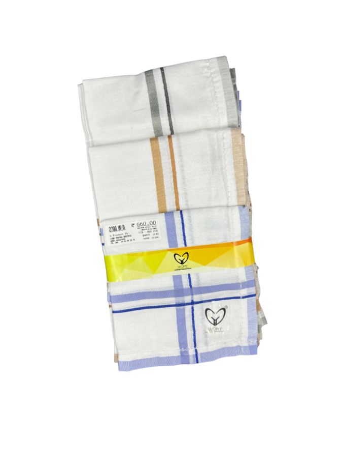 Womy Premium Pure White Cotton 2700 WB  | Luxurious Satin Border Handkerchief - Pack of 12