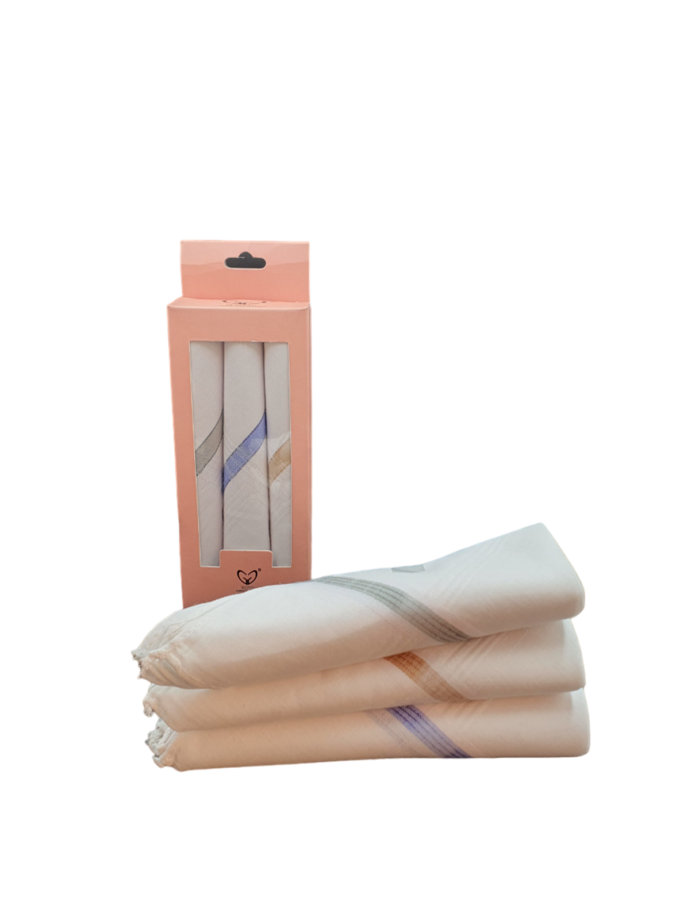 Womy Pure Cotton Handkerchief 3100 WB | Luxurious Gift Set For Men | White Color With Satin Border | 12 Pcs - 4 Sets of Pack Of 3