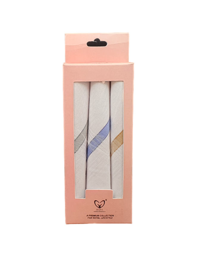 Womy Pure Cotton Handkerchief 3100 WB | Luxurious Gift Set For Men | White Color With Satin Border | 12 Pcs - 4 Sets of Pack Of 3