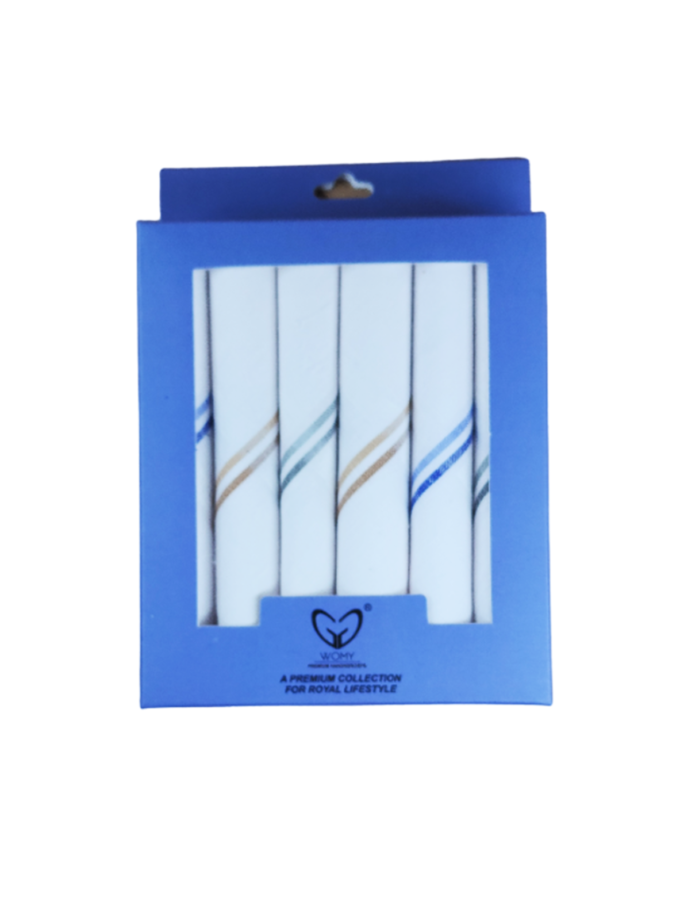 Womy Pure Cotton Handkerchief 3200+4200 WB | Luxurious Gift Set For Men | White Color With Satin Border - 2 Gift Sets of Of 3 Pcs & 1 Gift Set of 6 Pcs