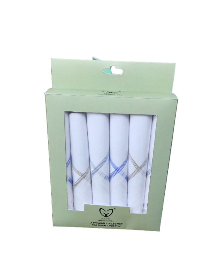 Womy Pure Premium Cotton Handkerchief 4700 WB | Luxurious Gift Set For Men | White Color With Satin Border | 12 Pcs ( 2 Gift Set Pack Of 6 Pcs )