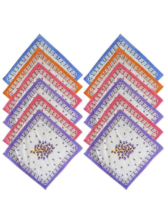 Womy Pure Cotton Handkerchief Gulab Design 09 | Luxurious Gift Set For Women | Flower Prints - 2 Gift Packs Of 6pcs Each