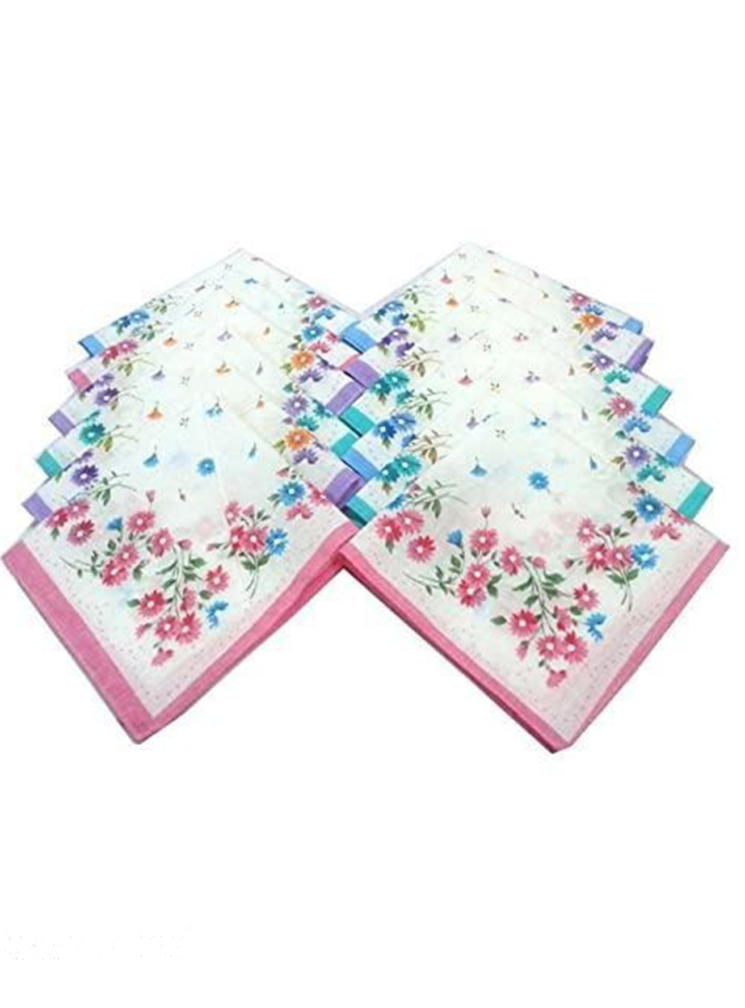 Womy Pure Cotton Handkerchief Gulab Design 09 | Luxurious Gift Set For Women | Flower Prints - 2 Gift Packs Of 6pcs Each