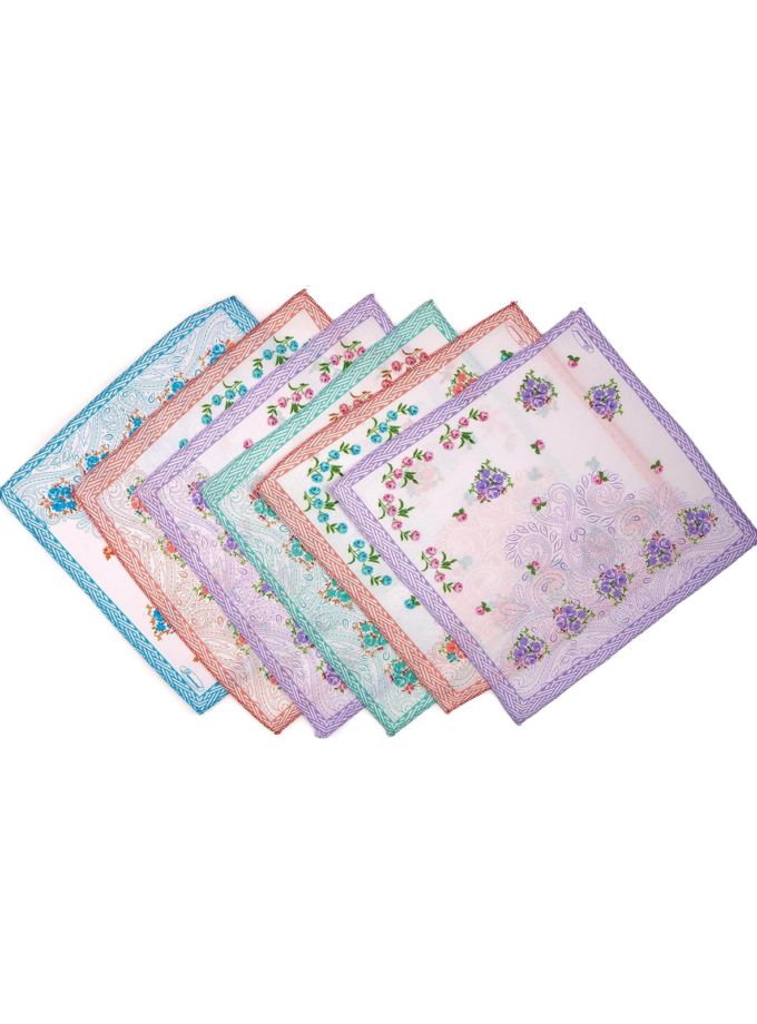 Womy Pure Cotton Handkerchief Gulab Design 09 | Luxurious Gift Set For Women | Flower Prints - 2 Gift Packs Of 6pcs Each