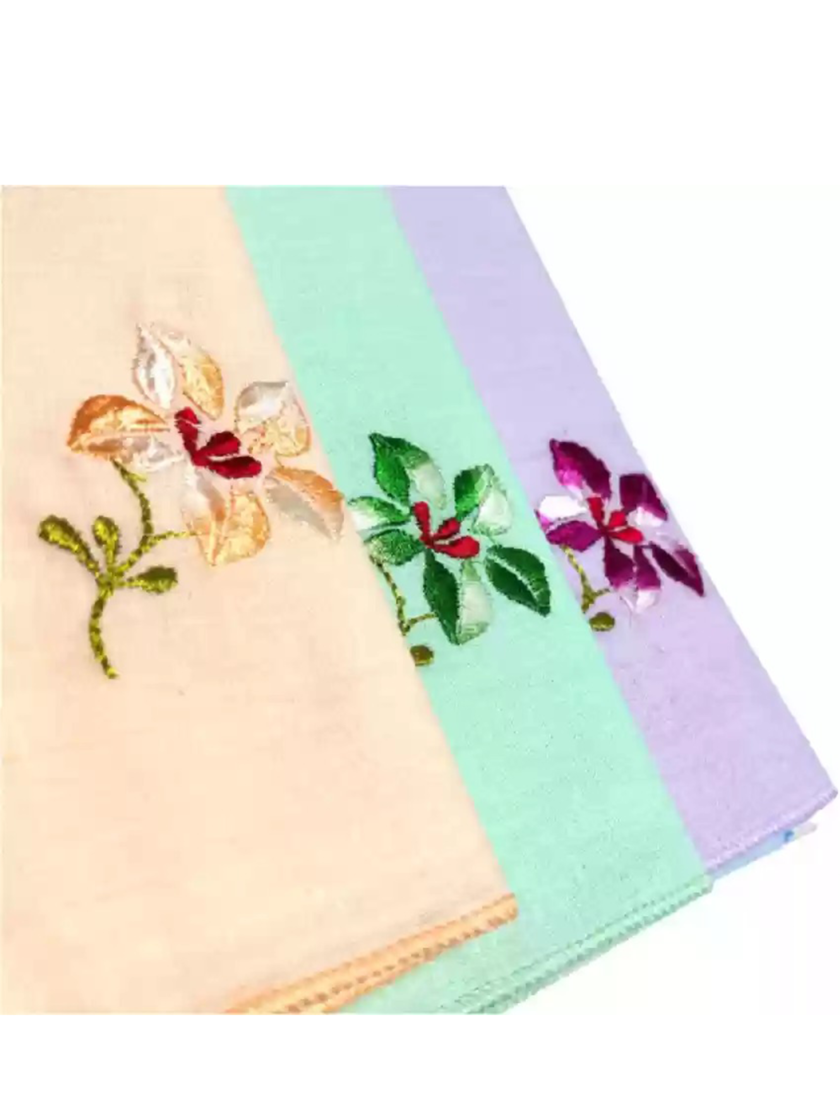 Womy Pure Cotton Embroidery Handkerchief | Luxurious Gift Set For Women | Flower Computer Embroidery - Pack Of 24, 36, 48 Pcs - Image 5