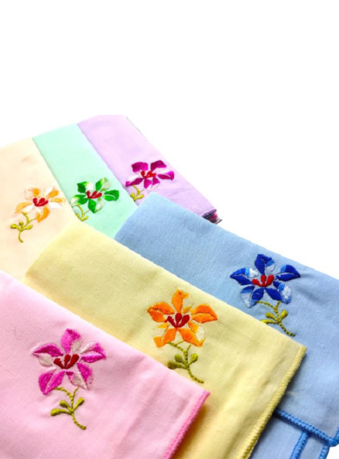 Womy Pure Cotton Embroidery Handkerchief | Luxurious Gift Set For Women | Flower Computer Embroidery - Pack Of 24, 36, 48 Pcs