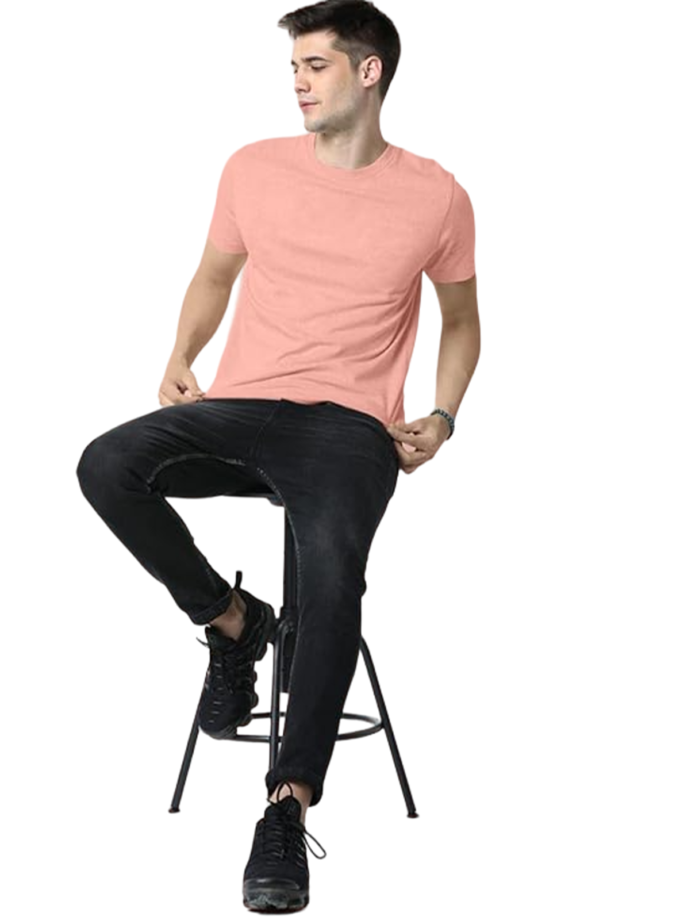 Womy Soft Plain Light Pink T-Shirt for Men