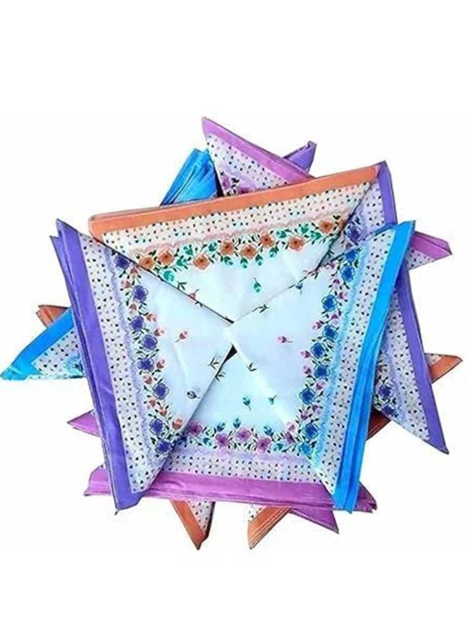 Womy Pure Cotton Rich Girl Handkerchief | Luxurious Gift Set For Women | Flower Printed - Pack Of 24, 36, 48 Pcs