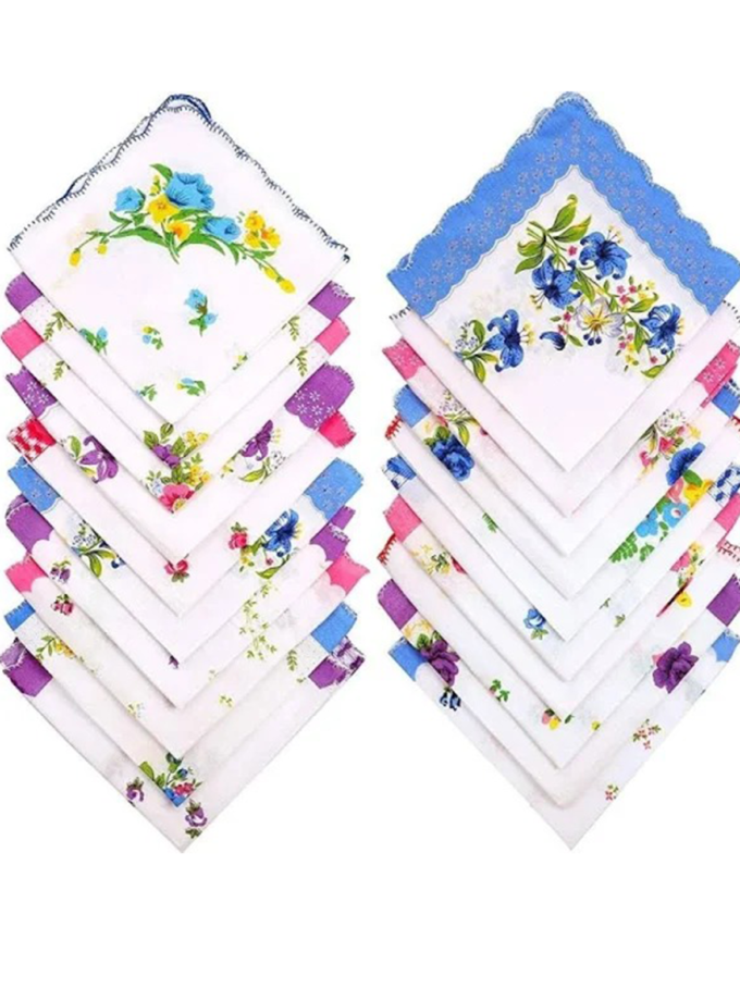 Womy Pure Cotton Tulsi Arco Handkerchief | Luxurious Gift Set For Women | Flower Printed - Pack Of 24, 36, 48 Pcs