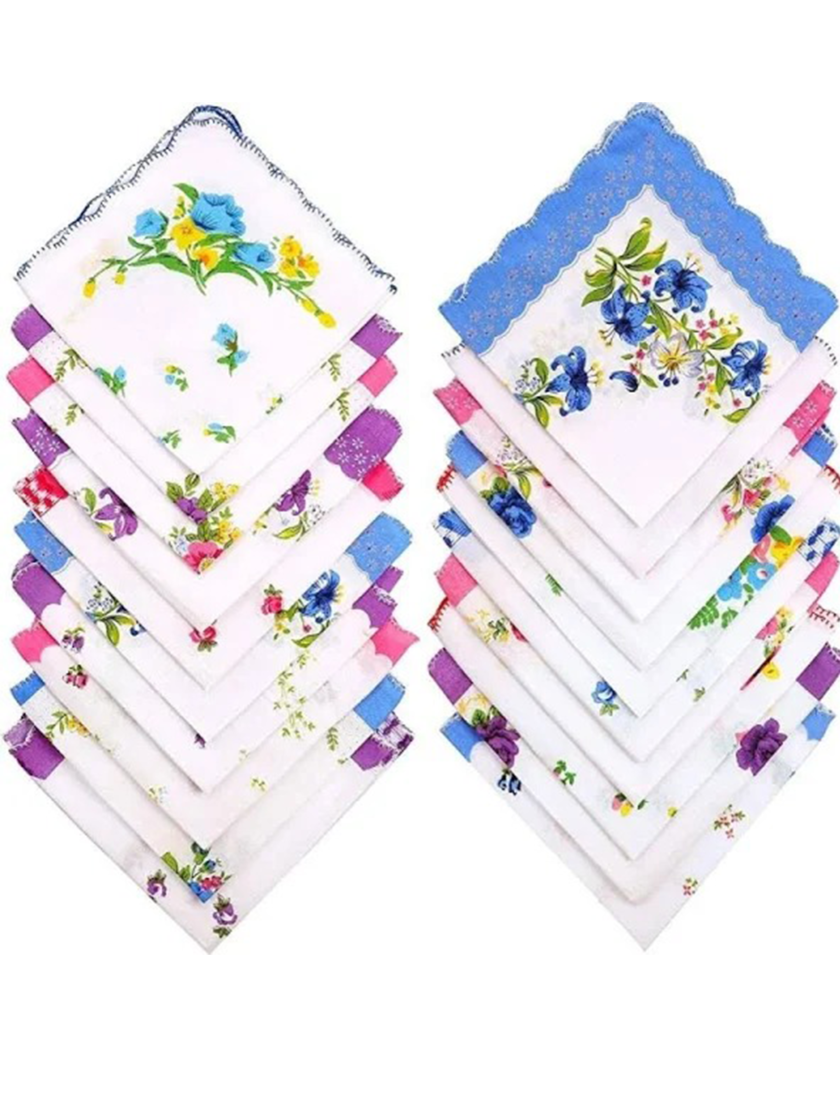 Womy Pure Cotton Tulsi Arco Handkerchief | Luxurious Gift Set For Women | Flower Printed - Pack Of 24, 36, 48 Pcs - Image 2