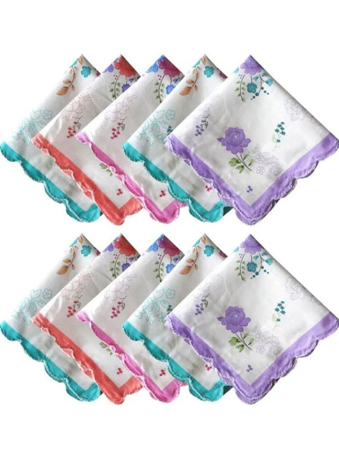 Womy Pure Cotton Tulsi Arco Handkerchief | Luxurious Gift Set For Women | Flower Printed - Pack Of 24, 36, 48 Pcs