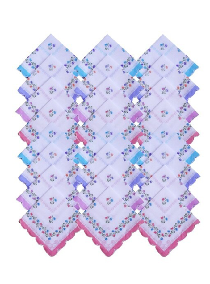 Womy Pure Cotton Tulsi Arco Handkerchief | Luxurious Gift Set For Women | Flower Printed - Pack Of 24, 36, 48 Pcs