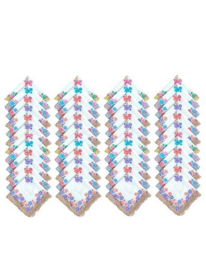 Womy Pure Cotton Tulsi Arco Handkerchief | Luxurious Gift Set For Women | Flower Printed - Pack Of 24, 36, 48 Pcs