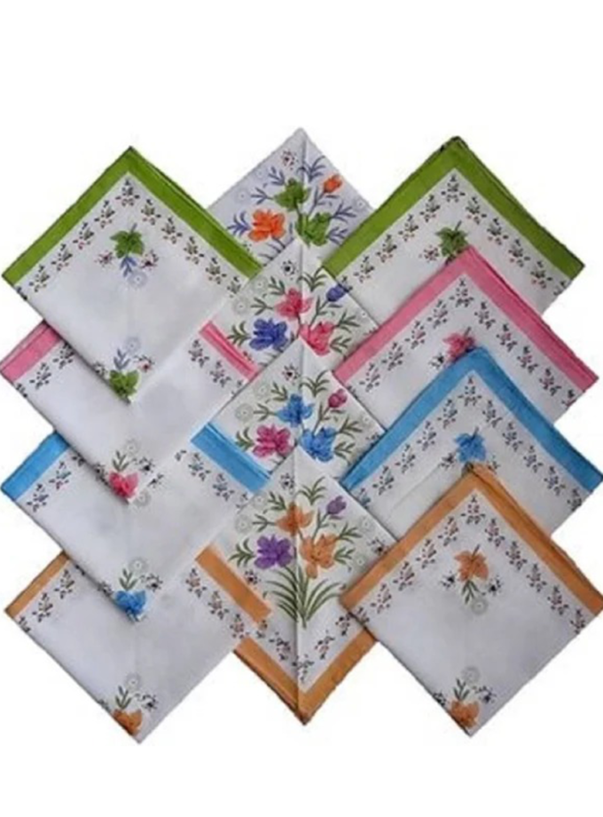 Womy Pure Cotton Tulsi Ps Handkerchief | Luxurious Gift Set For Women | Flower Printed - Pack Of 24, 36, 48 Pcs