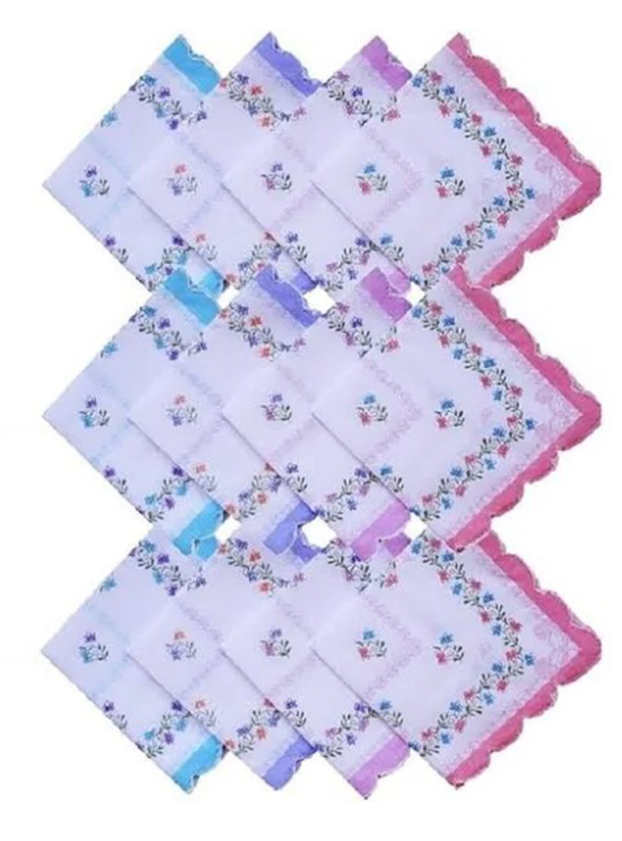 Womy Pure Cotton Yes Madam Arco Handkerchief | Luxurious Gift Set For Women | Flower Printed - Pack Of 24, 36, 48 Pcs