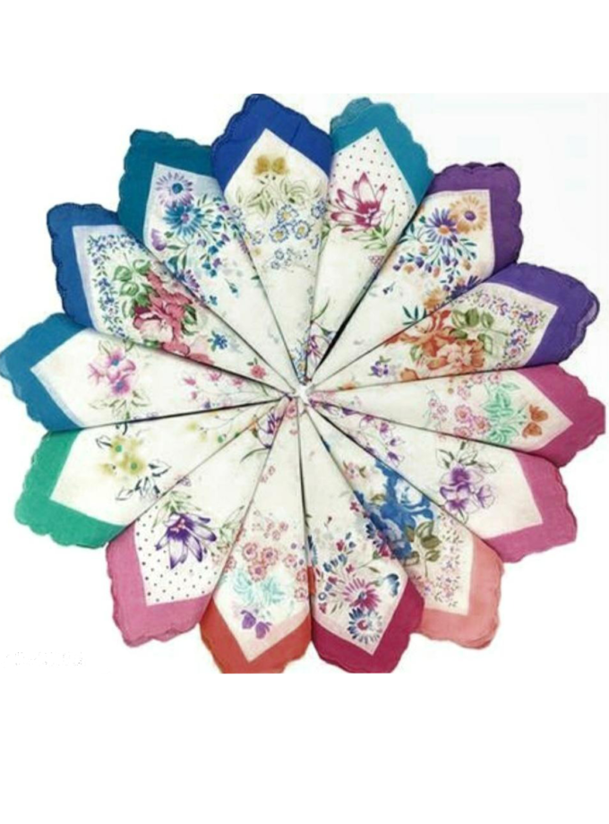 Womy Pure Cotton Yes Madam Arco Handkerchief | Luxurious Gift Set For Women | Flower Printed - Pack Of 24, 36, 48 Pcs