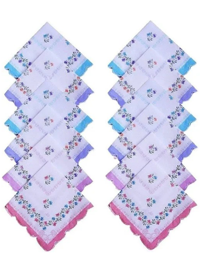 Womy Pure Cotton Yes Madam Arco Handkerchief | Luxurious Gift Set For Women | Flower Printed - Pack Of 24, 36, 48 Pcs