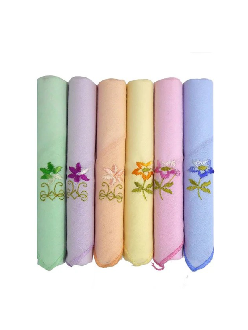 Womy Pure Cotton Embroidery Handkerchief | Luxurious Gift Set For Women | 6 Diffrernt Colours With Computer Embroidey - 2 Packs 06 Pcs - Image 5