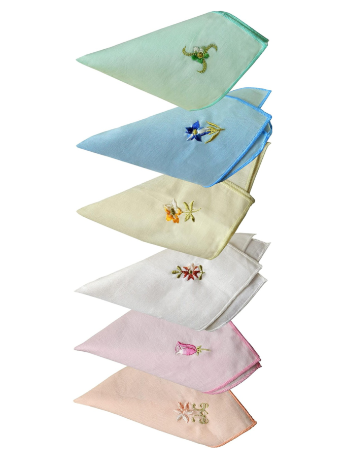 Womy Pure Cotton Embroidery Handkerchief | Luxurious Gift Set For Women | 6 Different Colours With Computer Embroidery - 2 Packs of 3pcs & 1 Pack of 6pcs Of 6