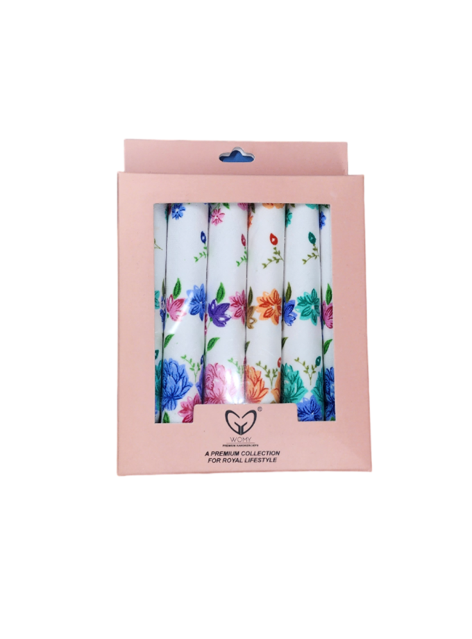 Womy Pure Cotton Handkerchief Gulab Design 09 | Luxurious Gift Set For Women | Flower Prints - 2 Gift Packs Of 6pcs Each