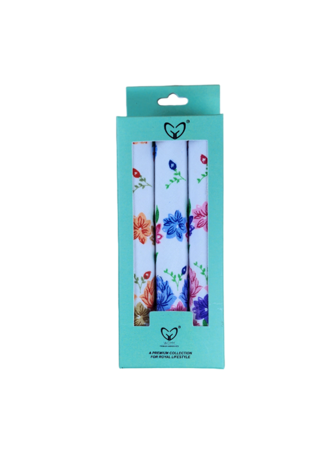 Womy Pure Cotton Handkerchief Gulab Design | Luxurious Gift Set For Women | Flower Prints - 2 Gift Packs Of 3pcs Each & 1 Gift Set Of 6pcs