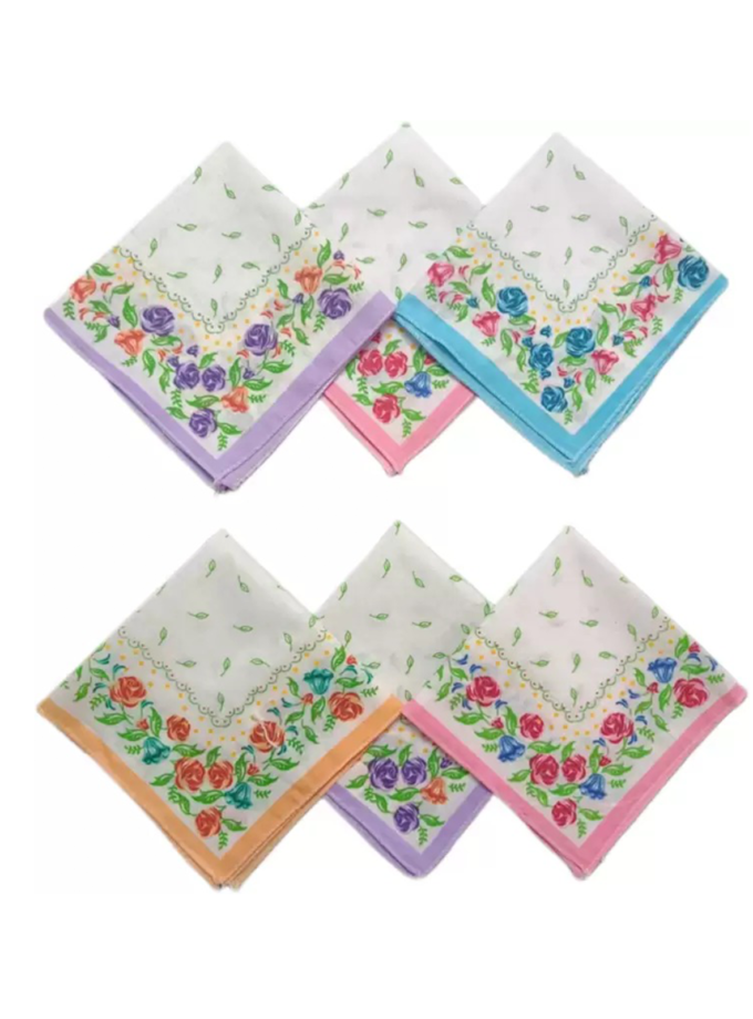 Womy Pure Cotton Queen Ps Handkerchief | Luxurious Gift Set For Women | Flower Printed - Pack Of 24, 36, 48 Pcs
