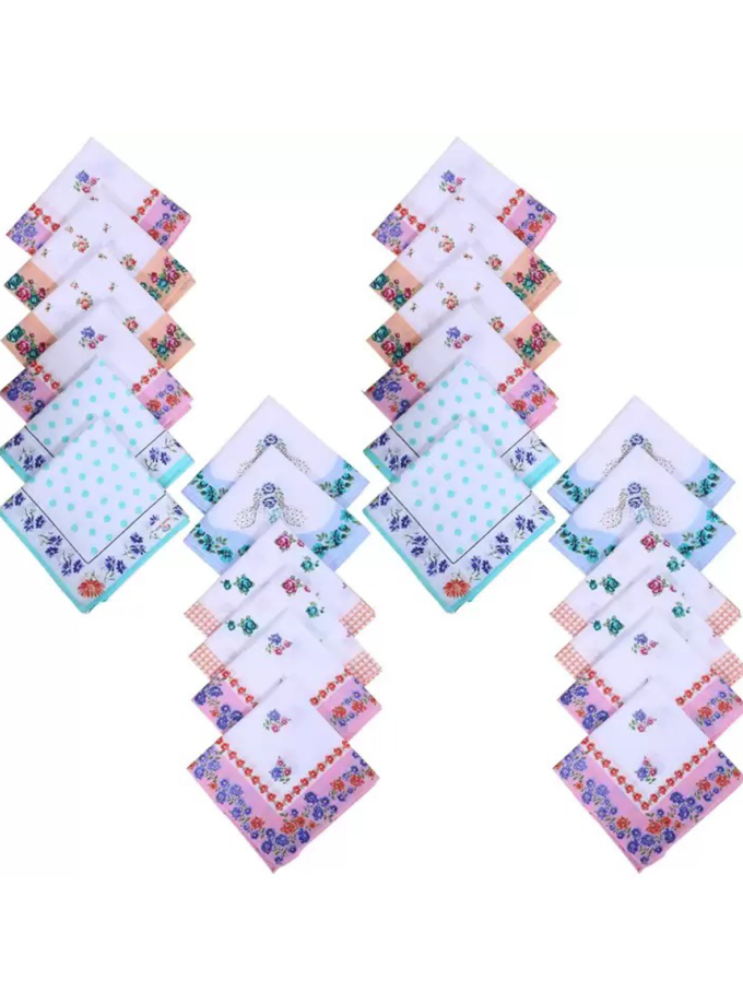 Womy Pure Cotton Queen Ps Handkerchief | Luxurious Gift Set For Women | Flower Printed - Pack Of 24, 36, 48 Pcs