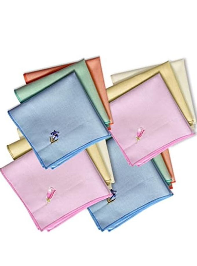 Womy Pure Cotton Embroidery Handkerchief | Luxurious Gift Set For Women | Flower Computer Embroidery - Pack Of 24, 36, 48 Pcs