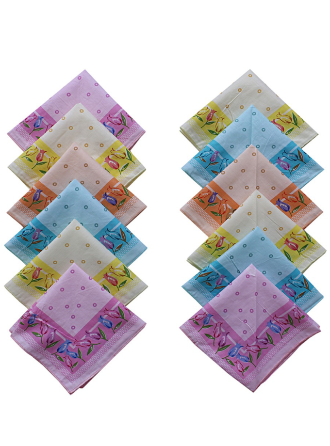 Womy Pure Cotton Queen Ps Handkerchief | Luxurious Gift Set For Women | Flower Printed - Pack Of 24, 36, 48 Pcs