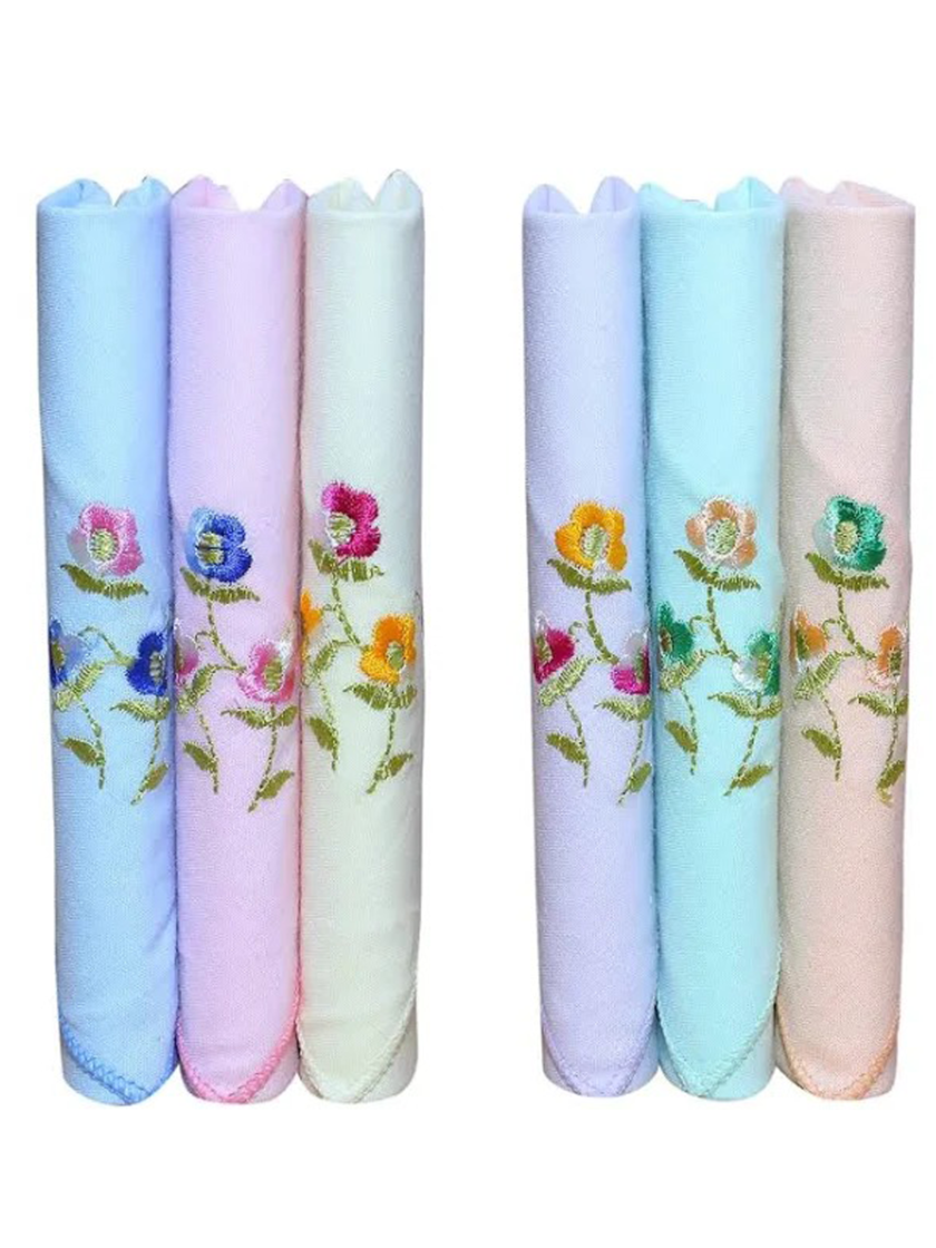 Womy Pure Cotton Embroidery Handkerchief | Luxurious Gift Set For Women | 6 Diffrernt Colours With Computer Embroidey - 2 Packs 06 Pcs - Image 3