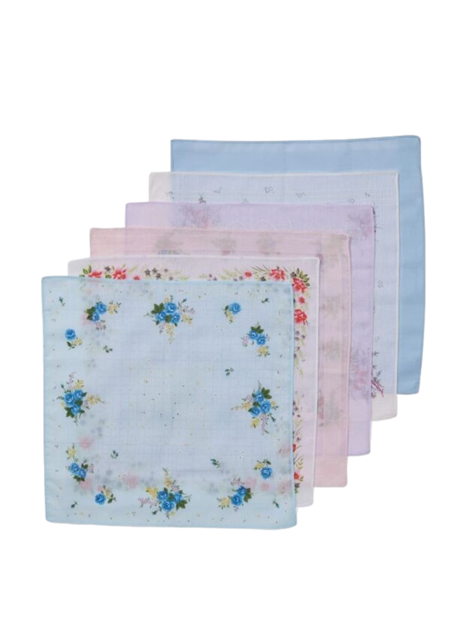 Womy Pure Cotton Tulsi Ps Handkerchief | Luxurious Gift Set For Women | Flower Printed - Pack Of 24, 36, 48 Pcs